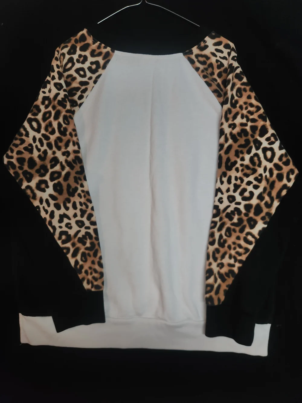 Victoria's Secret PINK White Pullover with Leopard-Print Sleeves